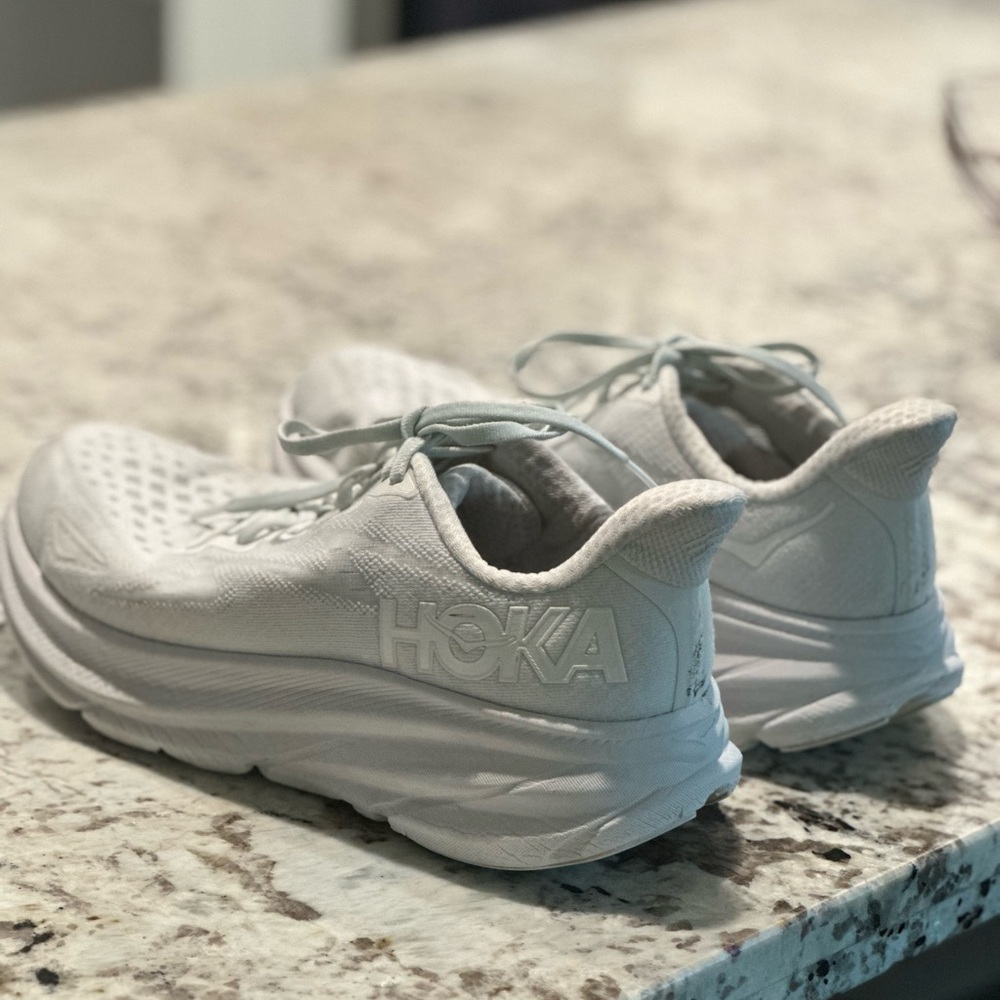 Hoka women’s white and light blue